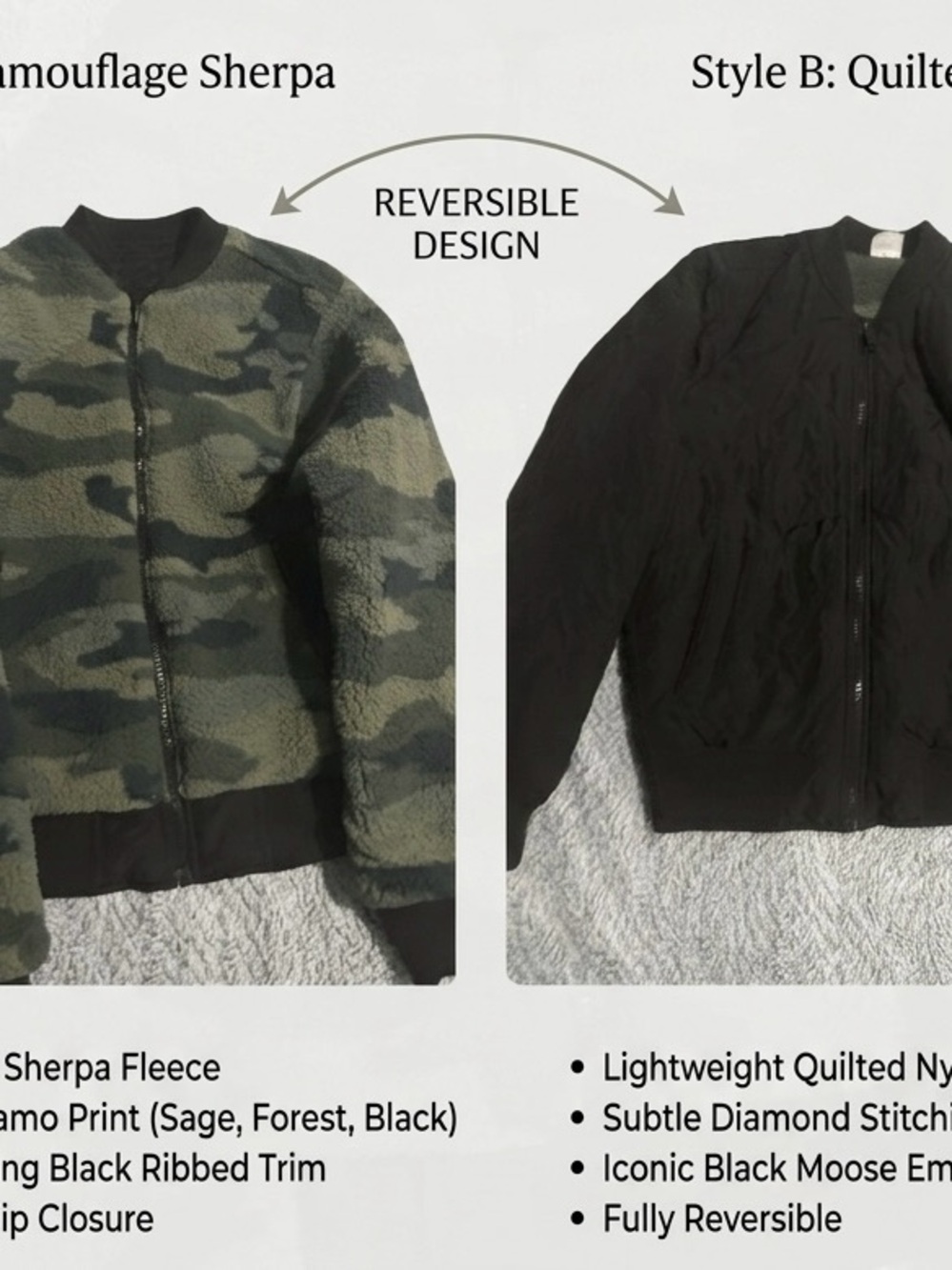 Abercrombie Kids Reversible Camo Sherpa Bomber Jacket 11/12